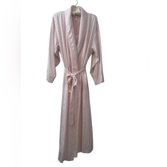Oscar de la Renta L Pink Label Robe & Nightgown Set Satin Floral Jacquard - Picture 1 of 13